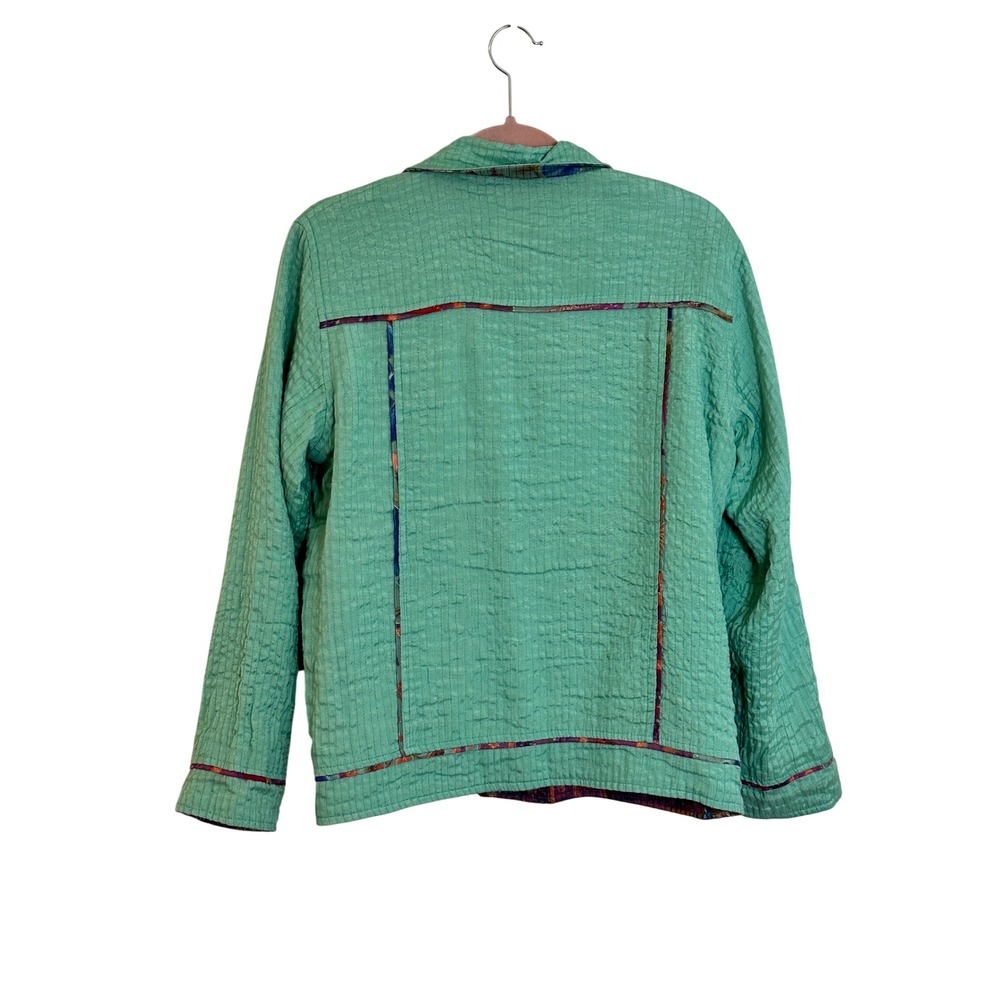 Flashback Reversible Quilted Jacket Size M Purple Green Patchwork Embroidered M - Picture 4 of 11